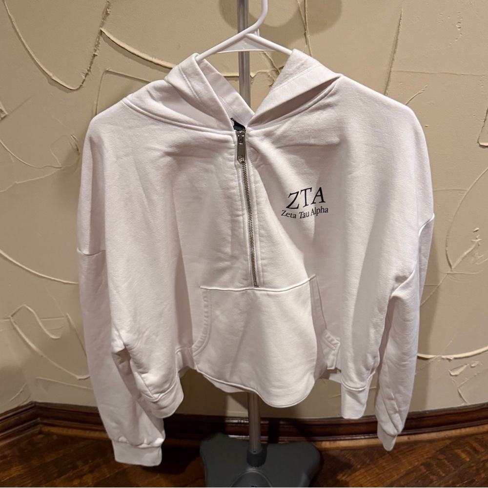 White Zeta Tau Alpha quarter zip hoodie